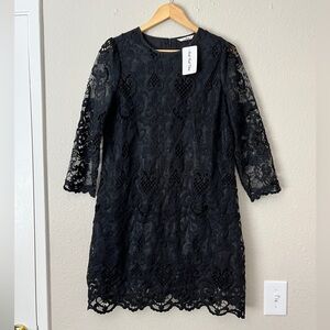 NWT Darling London Embroidered Lace Sheath Dress Women 12 Black 3/4 Sleeve